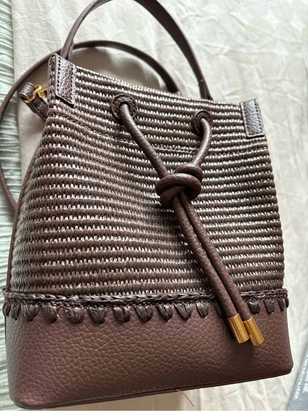 Steve Madden Brown Woven Bucket Crossbody Bag